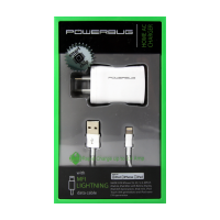 PowerBug MFI Lightning A/C USB Wall Rapid Charger - 1.2m, White